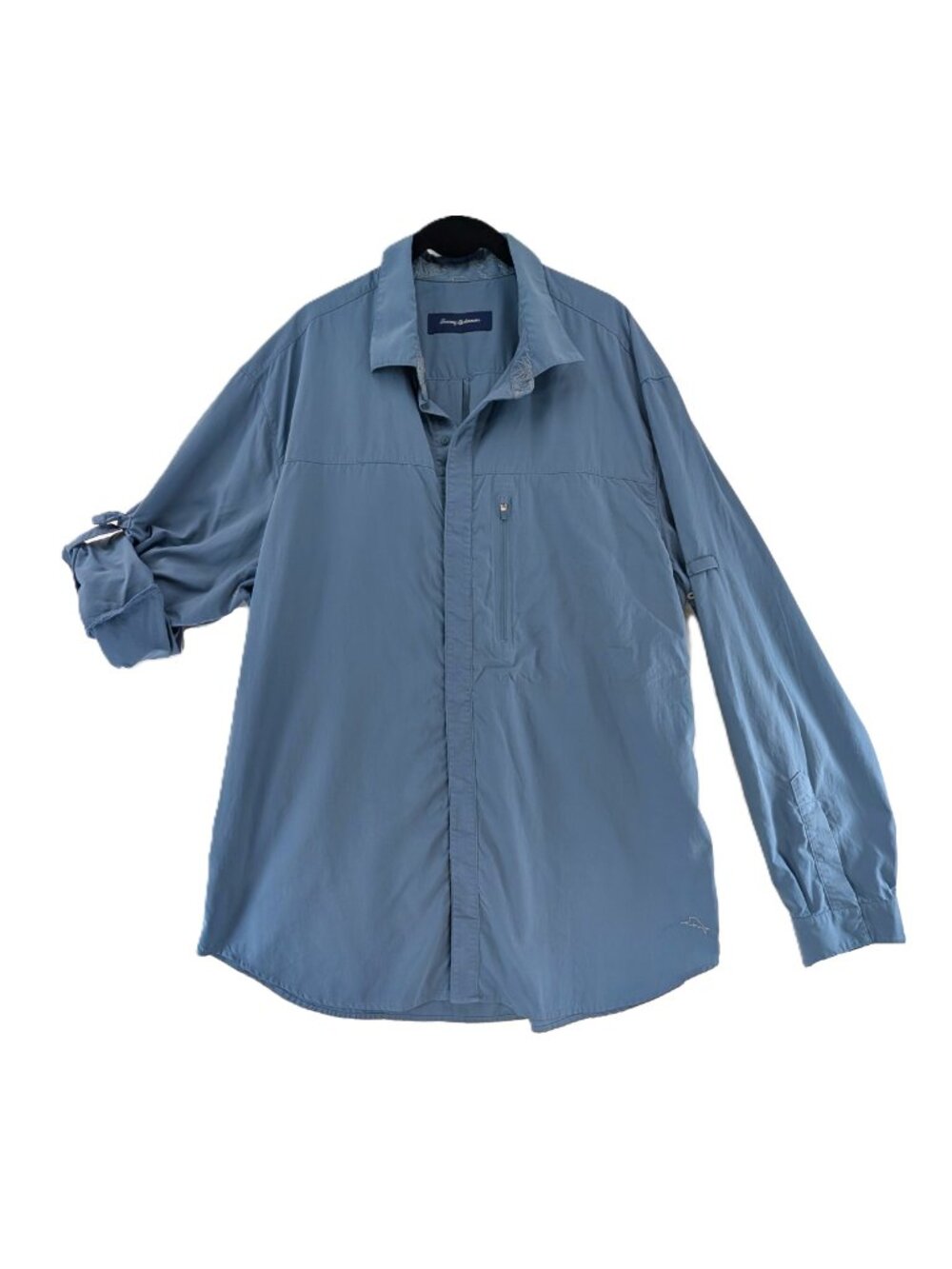 Tommy Bahama Performance Hiking Shirt Mens Sz XL Windsor Blue Nylon Pocket Snaps